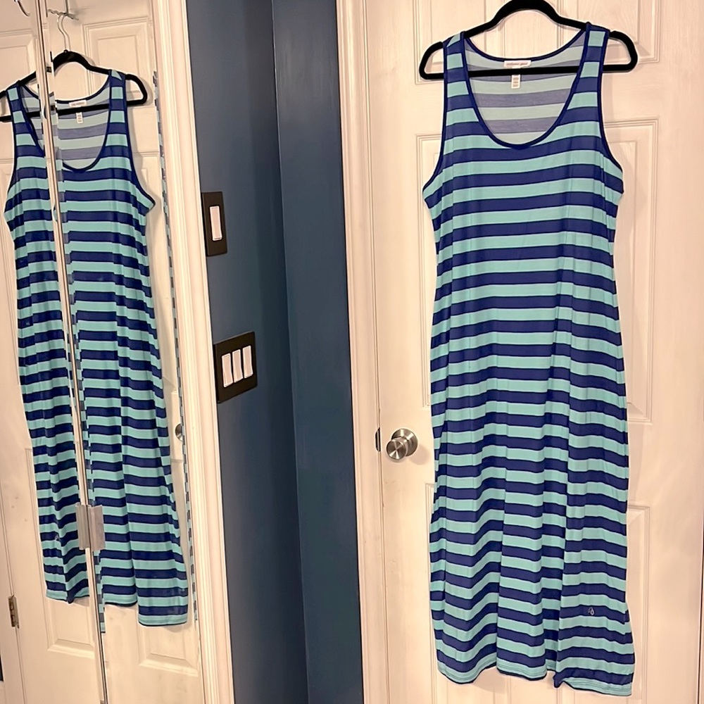 Ambiance Apparel Teal and Royal Blue Striped Maxi- Size 1X
